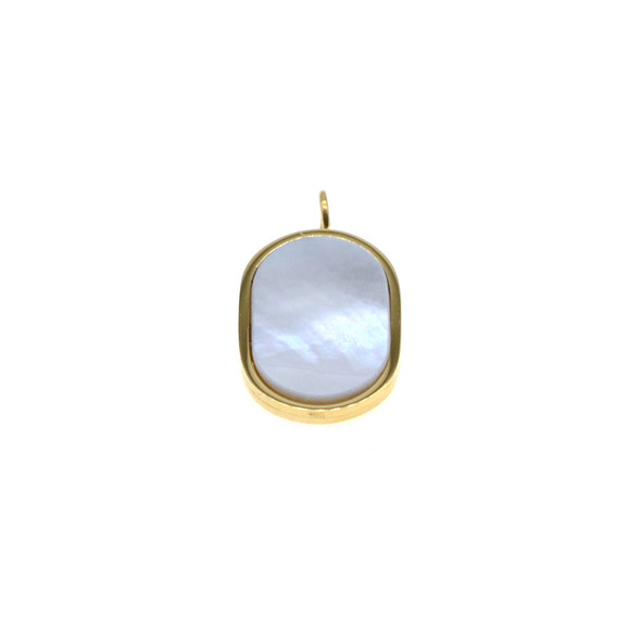 Stainless Steel Charm Oval Tag with Shell 9x16mm - Gold