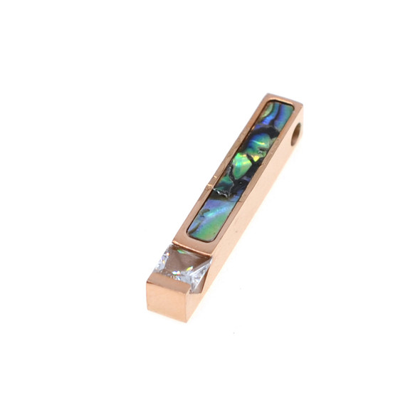 Stainless Steel Charm Rectangular Cuboid with Abalone Shell and CZ 4x25mm - Rose Gold