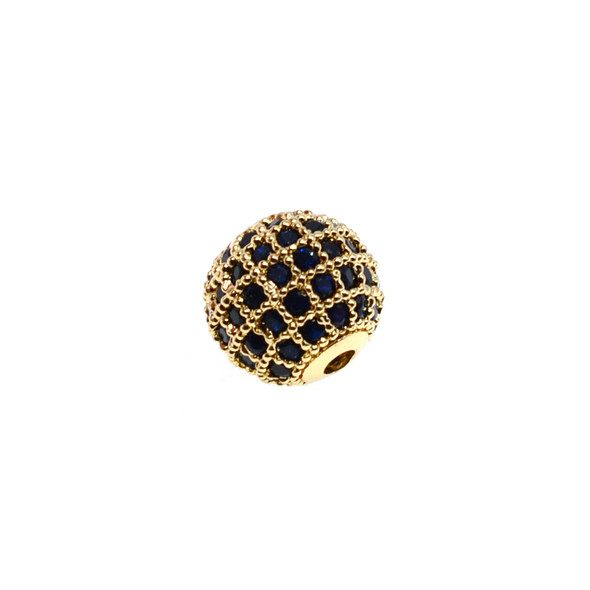 10mm Microset Sapphire CZ Round Beads (Gold Plated)