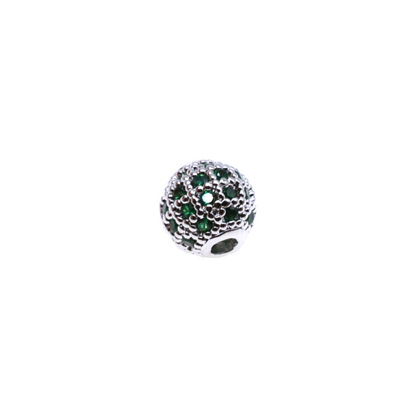 8mm Microset Emerald CZ Round Beads (Rhodium Plated)