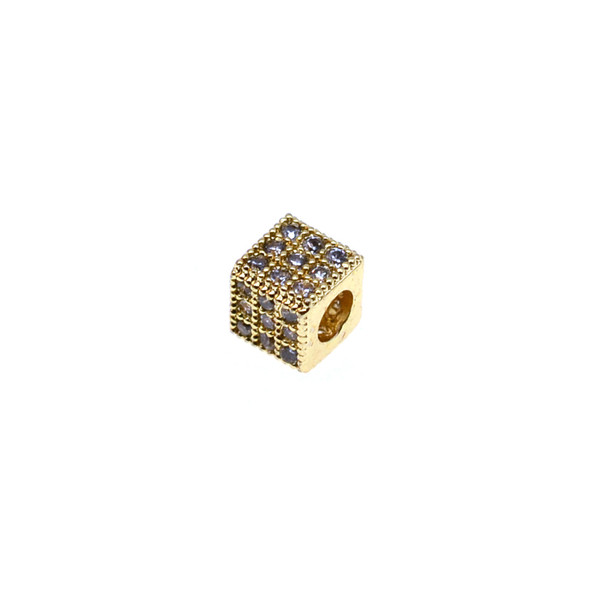 6mm Microset White CZ Cube Bead (Gold Plated)