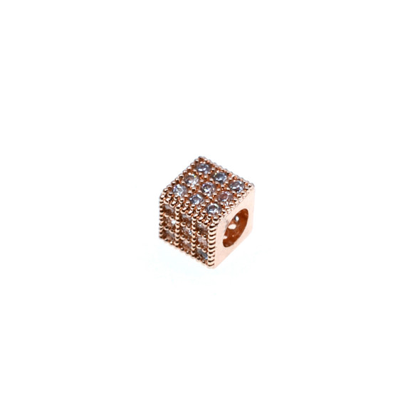 6mm Microset White CZ Cube Bead (Rose Gold Plated)