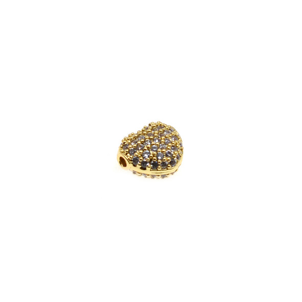 7mm x 8mm Microset White CZ Double Sided Heart Puff Bead (Gold Plated)