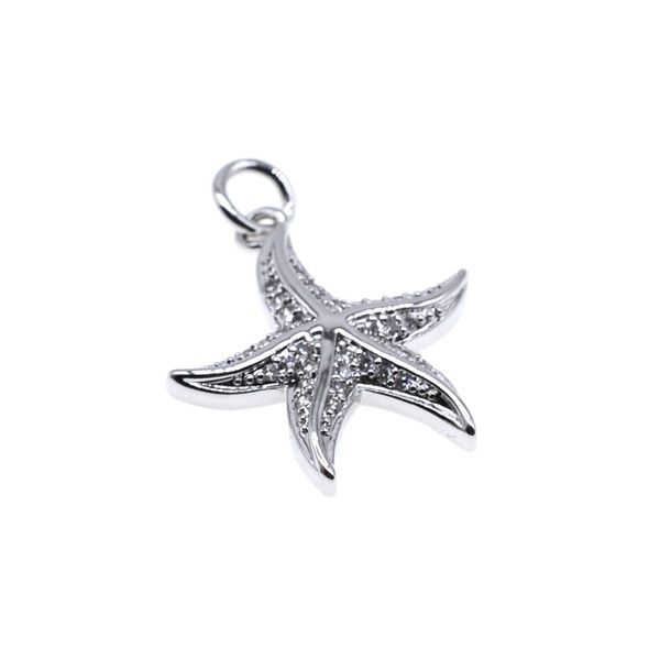 18.5mm x 20mm Microset White CZ Starfish Charm (Rhodium Plated)