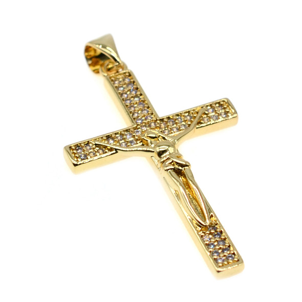 21mm x 35mm Microset White CZ Crucifix Charm (Gold Plated)