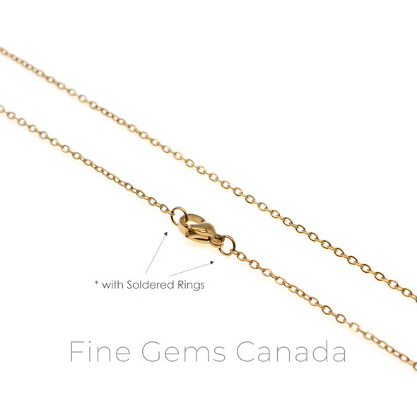 Stainless Steel - 1.6mm Oval Flat Chain Necklace - 50cm (19.75 Inches) - Gold Plated - 5/Pack