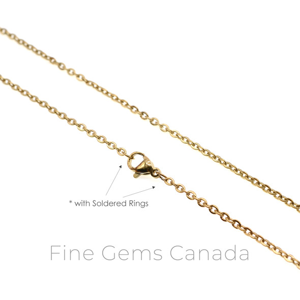 Stainless Steel - 2.0mm Oval Flat Chain Necklace - 50cm (19.75 Inches) - Gold Plated - 5/Pack