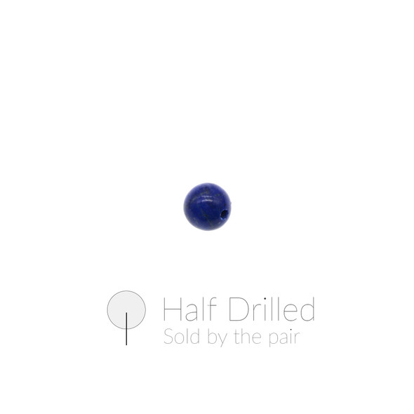 Natural Lapis AA Round 6mm - Half Drilled - Sold by the Pair