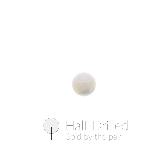 White Mother of Pearl Round 8mm - Half Drilled - Sold by the Pair