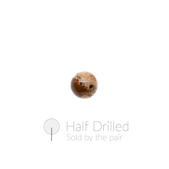 Picture Jasper Round 8mm - Half Drilled - Sold by the Pair Picture Jasper Round 8mm - Half Drilled - Sold by the Pair