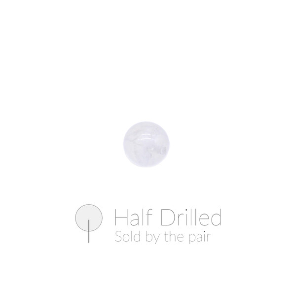 Natural Angola Quartz Round 8mm - Half Drilled - Sold by the Pair