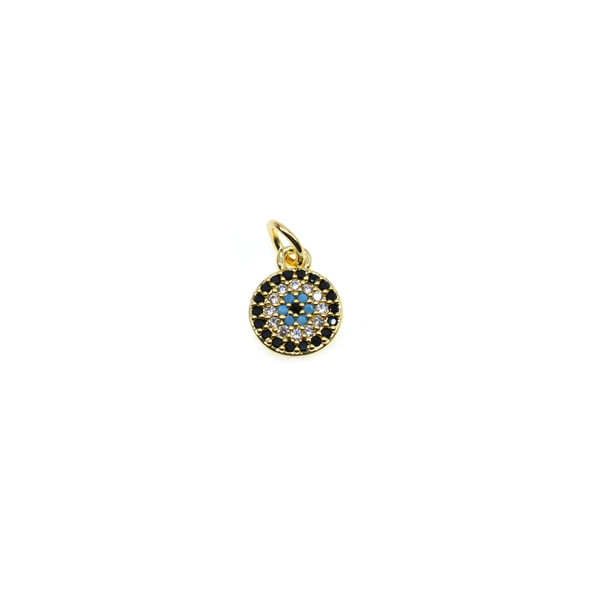 8.5mm Microset Triple Color CZ Evil Eye Charm (Gold Plated) - 2/Pack