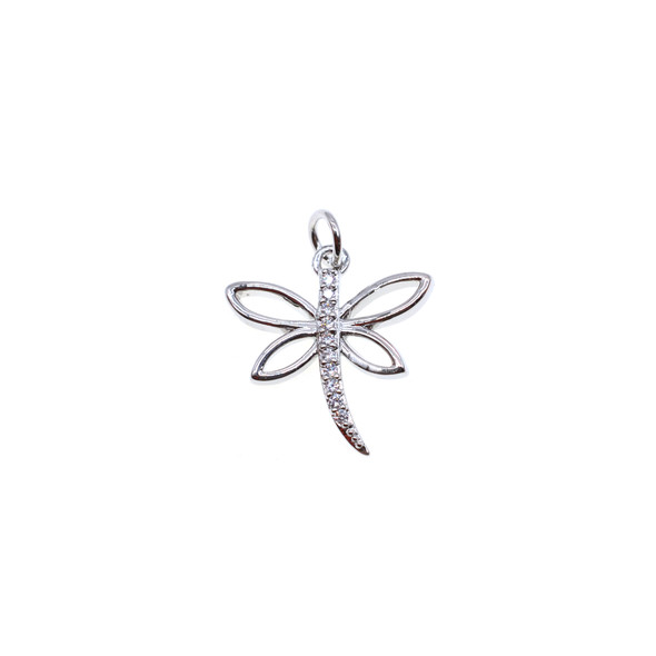 17mm Microset White CZ Dragonfly Charm (Rhodium Plated) - 2/Pack