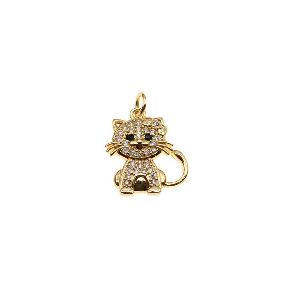 15mm Microset White CZ Cat Charm (Gold Plated) - 2/Pack