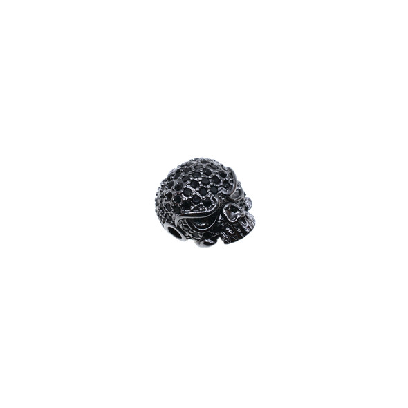 11mm Microset Black CZ Skull Head Bead (Black Rhodium Plated) - 1/Pack