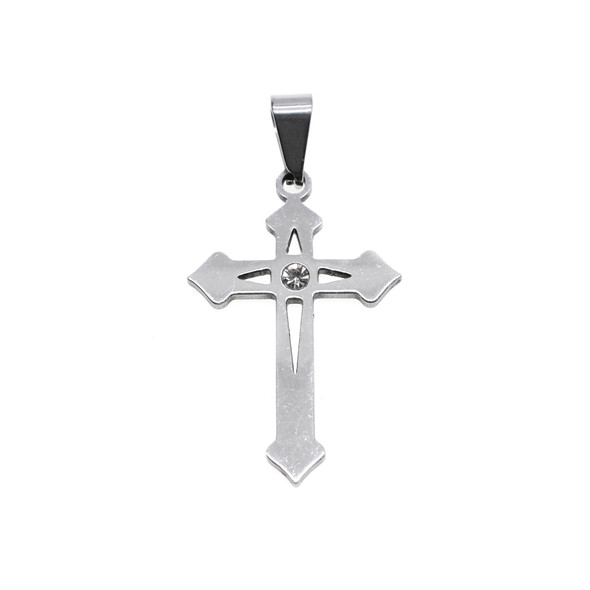 20x30mm Stainless Steel Cross with CZ Charm