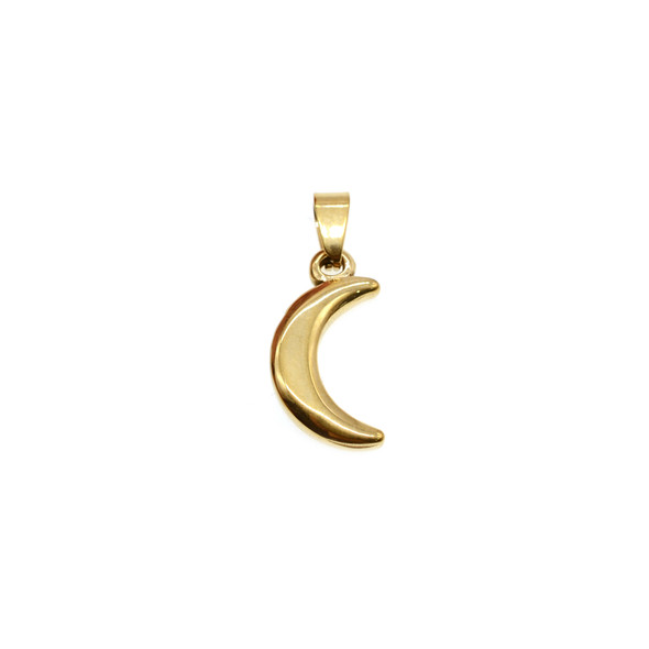 15mm Stainless Steel Moon Charm - Gold