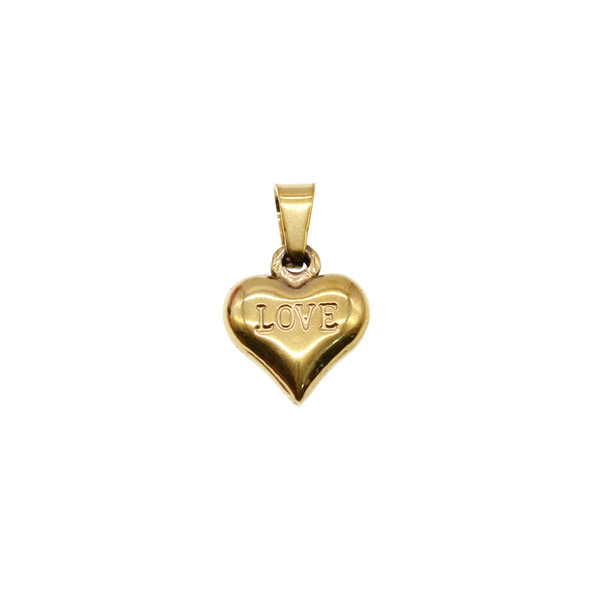 14mm Stainless Steel Heart Puff with Word LOVE Charm - Gold