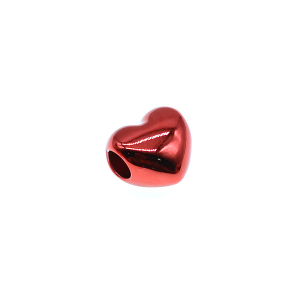 Stainless Steel Large Hole Bead Spacer Puff Heart 11mm - Red (Pack of 2)