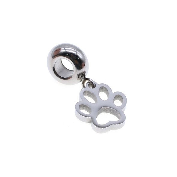 Stainless Steel Large Hole Bead Spacer with Dog Paw Charm 10mm + 12mm (Pack of 2)