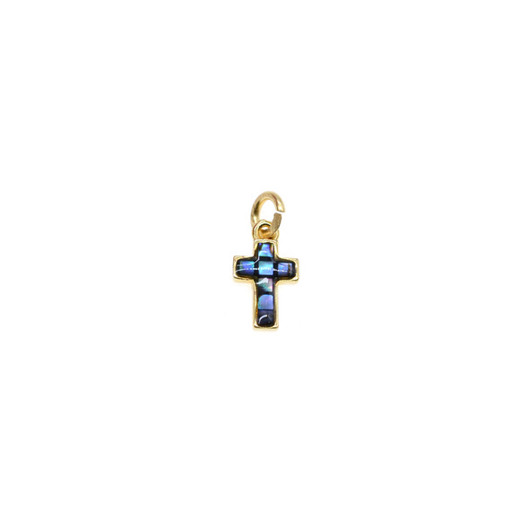 7x11mm Natural Abalone Shell Cross Charm - Gold Plated (Pack of 3)