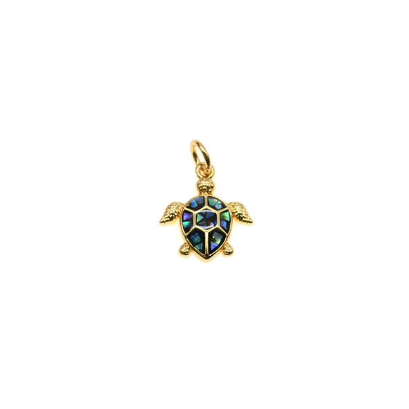 12mm Natural Abalone Shell Turtle Charm - Gold Plated (Pack of 3)