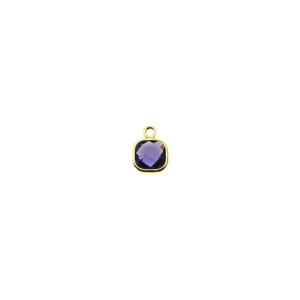 7mm Crystal Amethyst Rounded Square Charm (Gold Plated) - 4/Pack