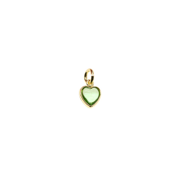 7mm Crystal Peridot Heart Puff Charm (Gold Plated) - 4/Pack