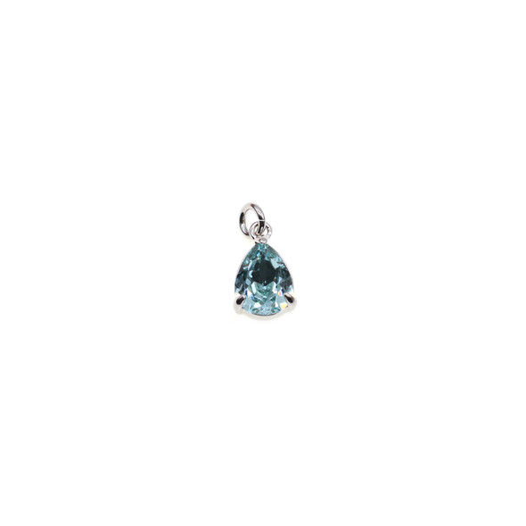 6x7mm Crystal Aquamarine Teardrop Charm (Rhodium Plated) - 4/Pack