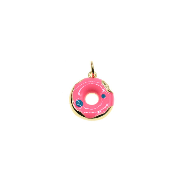 13mm Enamel Donut Charm - Flo Pink (Gold Plated) - 4/Pack