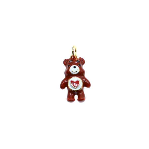 11x17mm 3D Enamel Teddy Bear Charm - Brown (Gold Plated) - 2/Pack