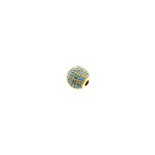 8mm Microset Turquoise CZ Round Beads (Gold Plated) - 2/Pack