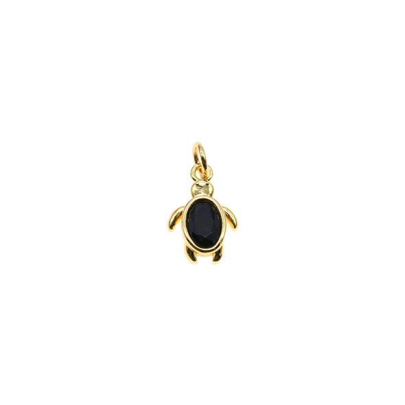9x11mm Microset Black CZ Sea Turtle Charm (Gold Plated) - 4/Pack