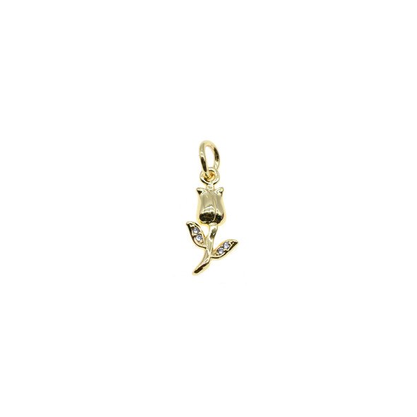7x12mm Microset White CZ Rose Charm (Gold Plated) - 4/Pack