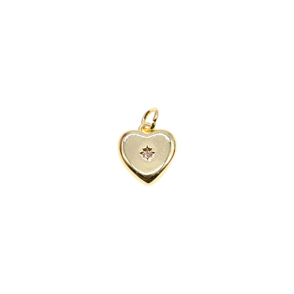 11mm Microset White CZ Heart Flat with Star Charm (Gold Plated) - 4/Pack
