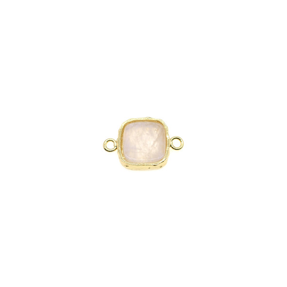 Square Gemstone Connector (Gold Plated) - 10mm - White Moonstone