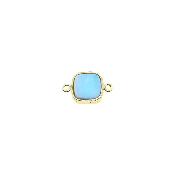 Square Gemstone Connector (Gold Plated) - 10mm - Larimar