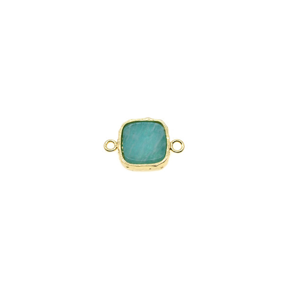 Square Gemstone Connector (Gold Plated) - 10mm - Peruvian Amazonite