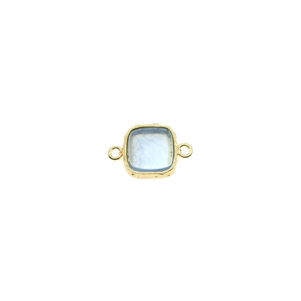 Square Gemstone Connector (Gold Plated) - 10mm - Aquamarine
