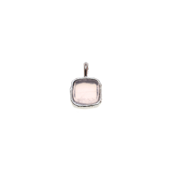 Square Gemstone Pendant (Rhodium Plated) - 10mm - Rose Quartz