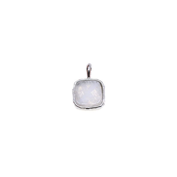 Square Gemstone Pendant (Rhodium Plated) - 10mm - White Moonstone