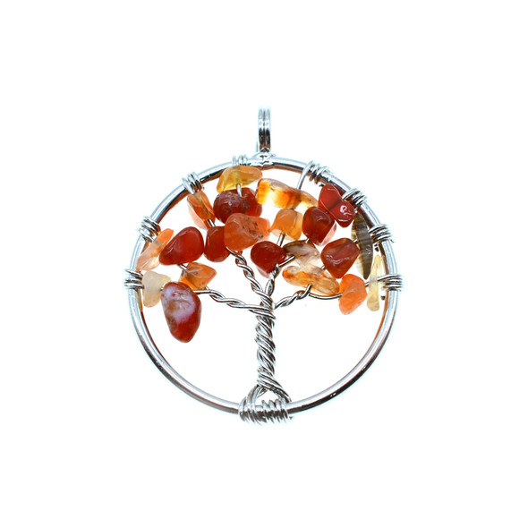 Tree of Life Wire Wrapping Stone Pendant Part 28mm - Carnelian Multicolor