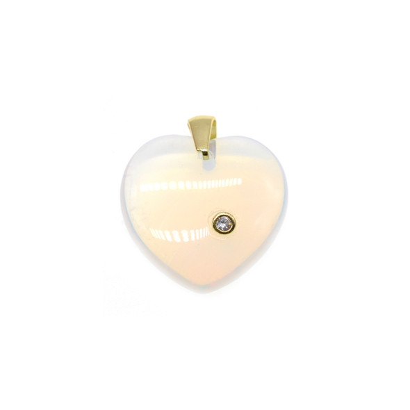 Heart with CZ Stone Pendant Part 22mm - Gold Plated - Opalite