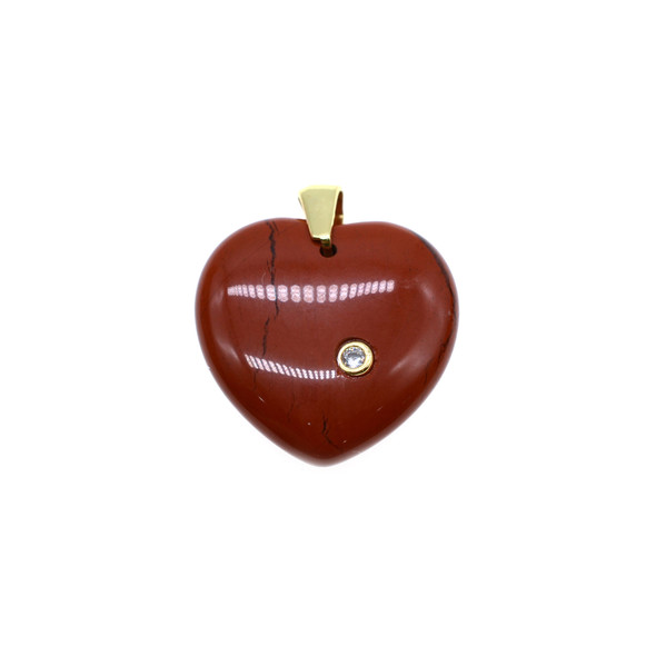 Heart with CZ Stone Pendant Part 22mm - Gold Plated - Red Jasper