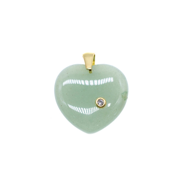 Heart with CZ Stone Pendant Part 22mm - Gold Plated - Aventurine