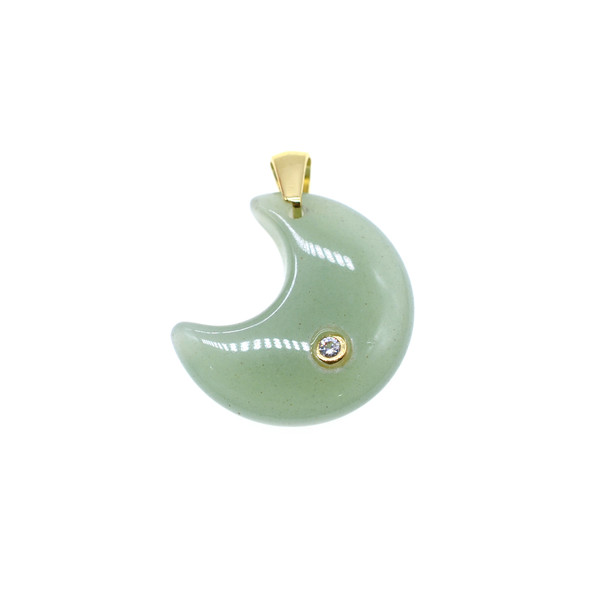 Moon with CZ Stone Pendant Part 23mm - Gold Plated - Aventurine
