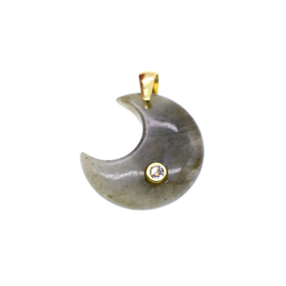 Moon with CZ Stone Pendant Part 23mm - Gold Plated - Labradorite