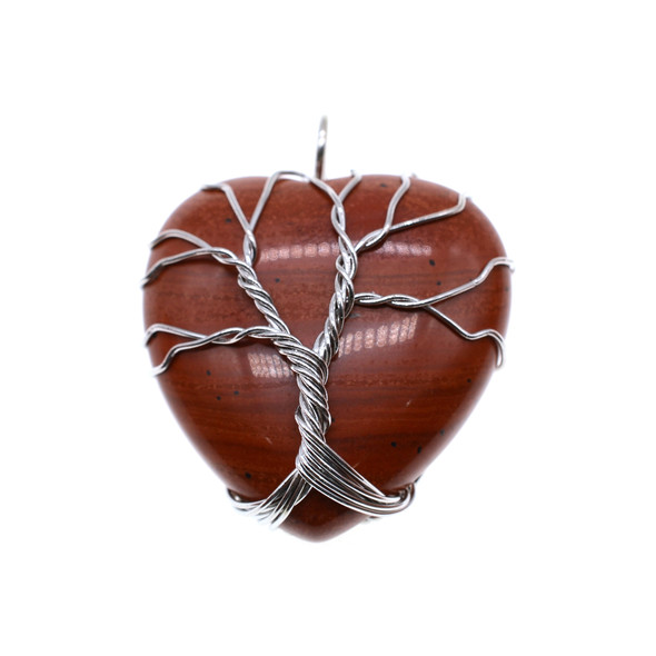 Tree of Life Wire Wrapping Heart Shape Stone Pendant Part 30mm - Red Jasper