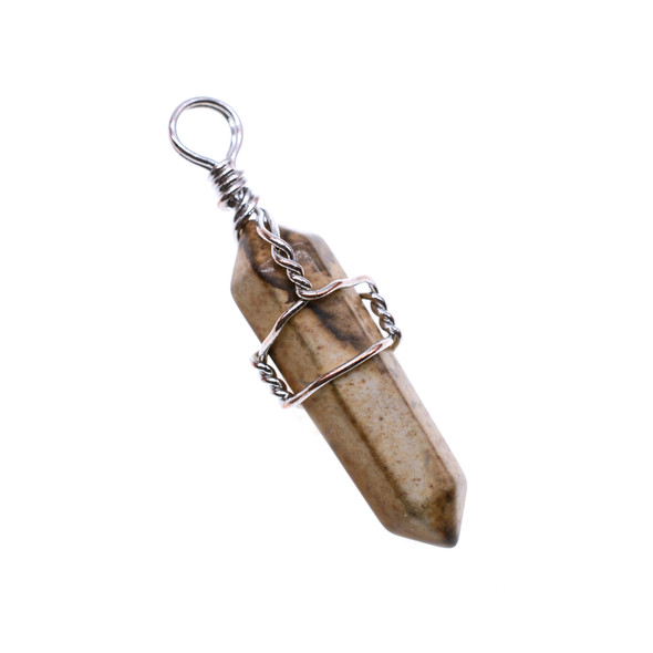 Wire Wrapped Pen Shape Pendant Part 7x30mm - Picture Jasper