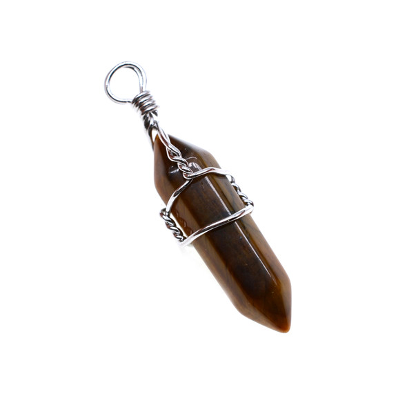 Wire Wrapped Pen Shape Pendant Part 7x30mm - Tiger Eye
